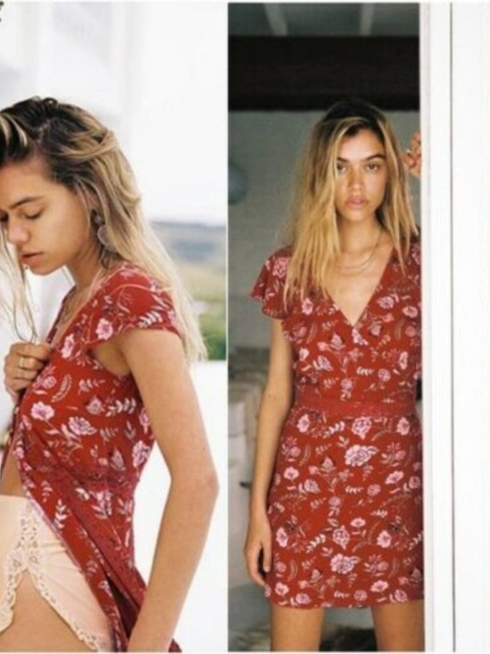 Arnhem Juniper Red Floral Print Mini Wrap Dress S